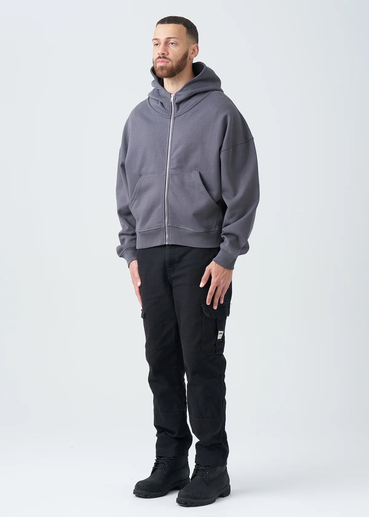 14 OZ Dark Gray Oversized Heavyweight Full-Zip Sweatshirt