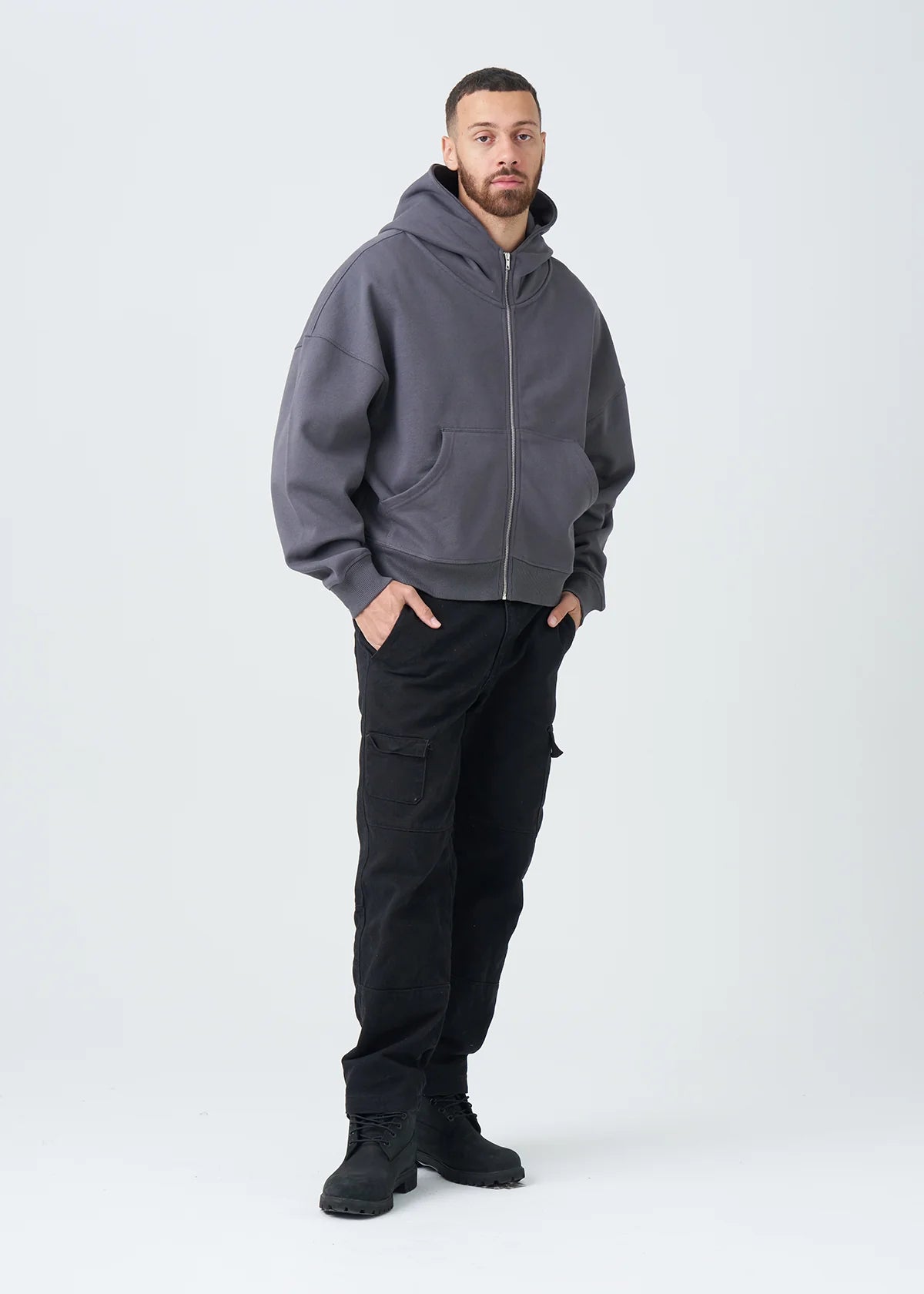 14 OZ Dark Gray Oversized Heavyweight Full-Zip Sweatshirt