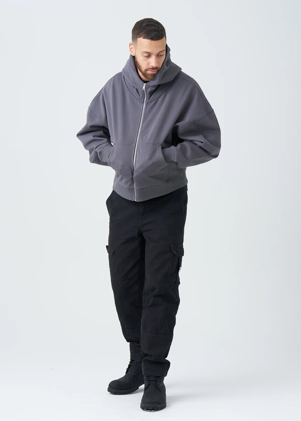 14 OZ Dark Gray Oversized Heavyweight Full-Zip Sweatshirt