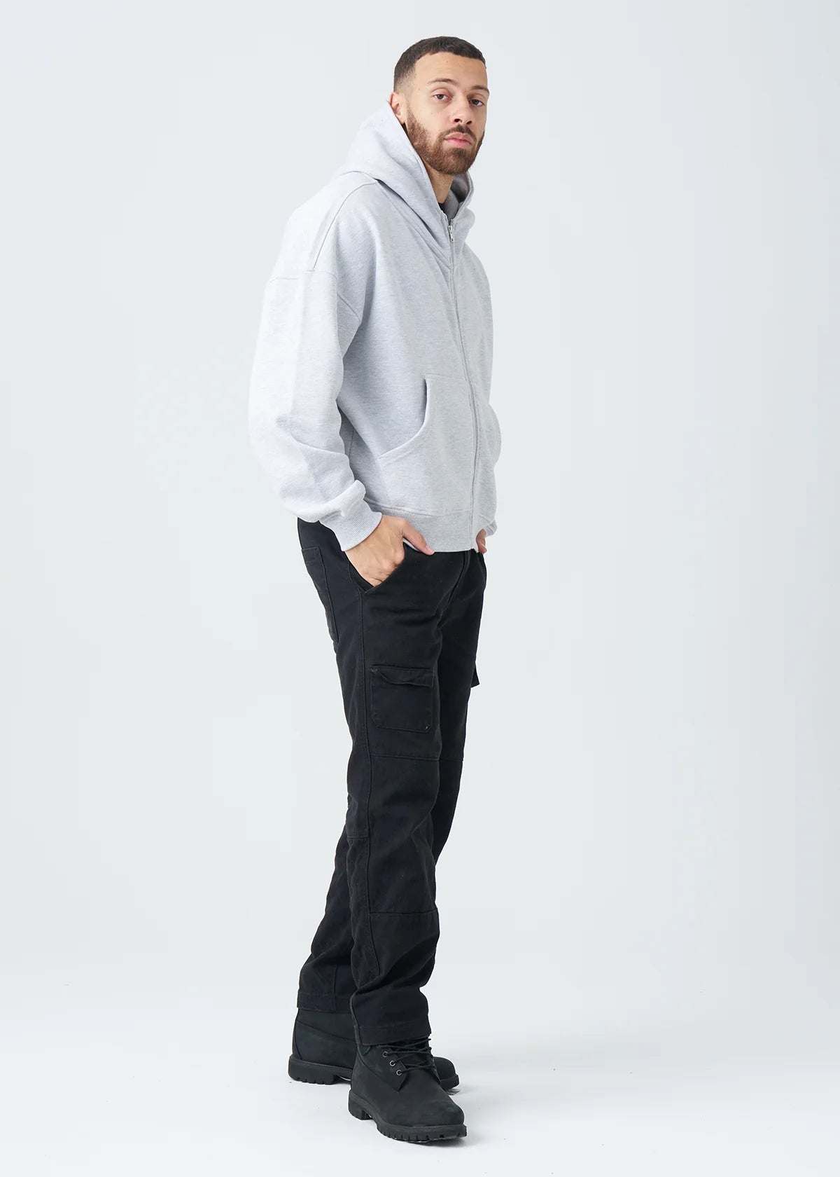 14 OZ Gray Full-Zip Fleece Hoodie