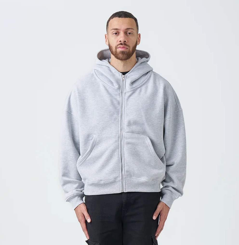 14 OZ Gray Full-Zip Fleece Hoodie