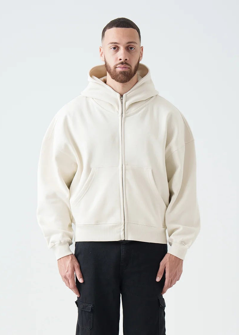 14 OZ Beige Oversized Heavyweight Full-Zip Sweatshirt