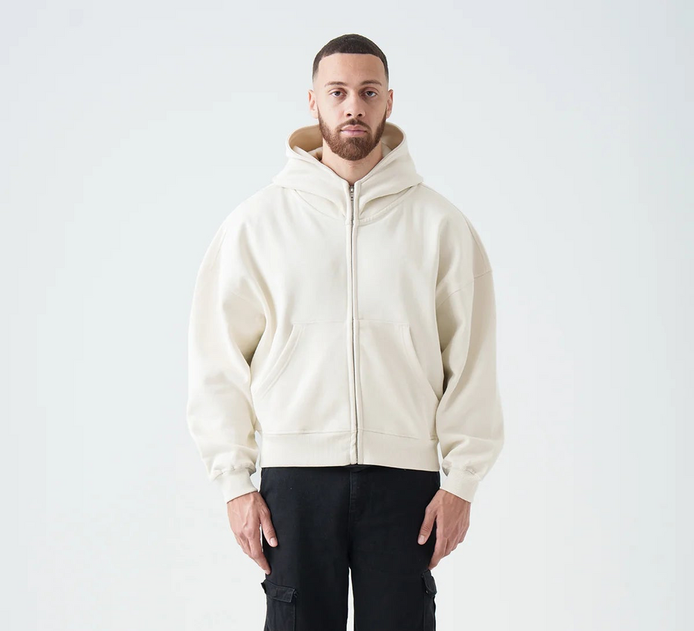 14 OZ Ivory Oversized Heavyweight Full-Zip Sweatshirt