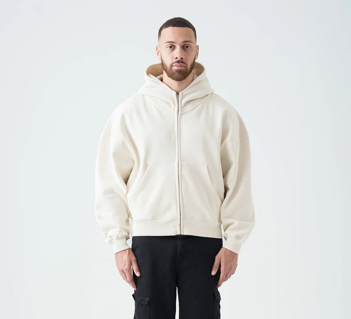 14 OZ Ivory Oversized Heavyweight Full-Zip Sweatshirt