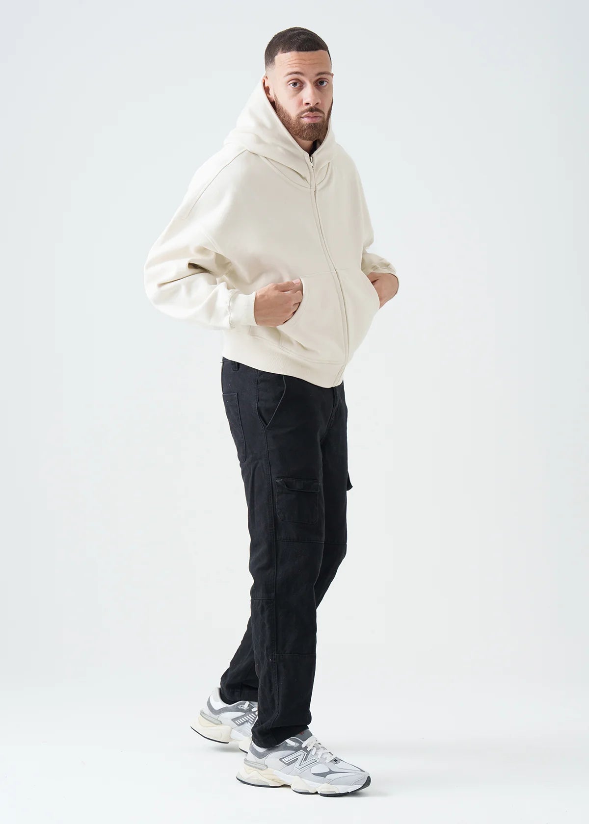 14 OZ Ivory Full-Zip Fleece Hoodie