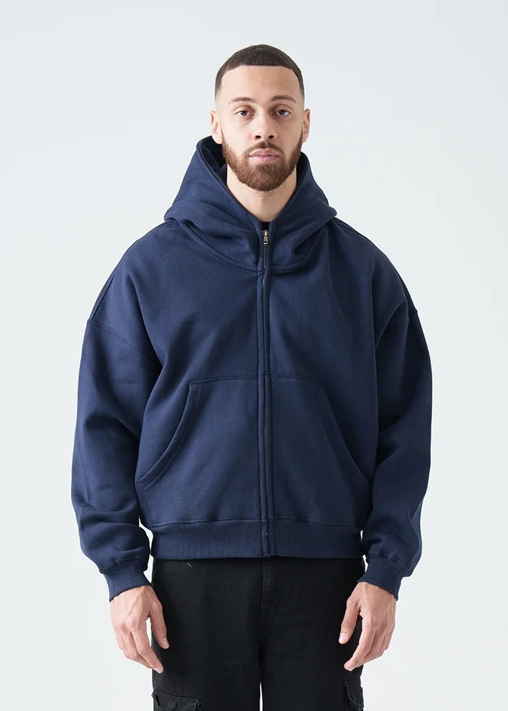 14 OZ Navy Blue Oversized Heavyweight Full-Zip Sweatshirt