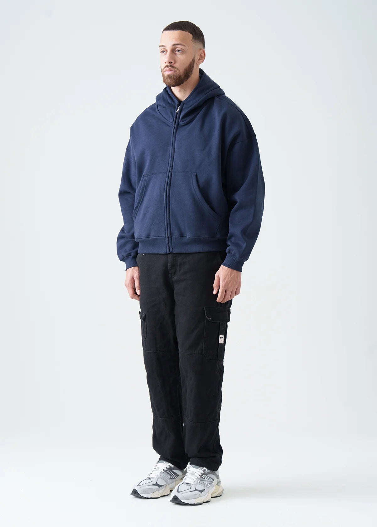 14 OZ Navy Full-Zip Fleece Hoodie