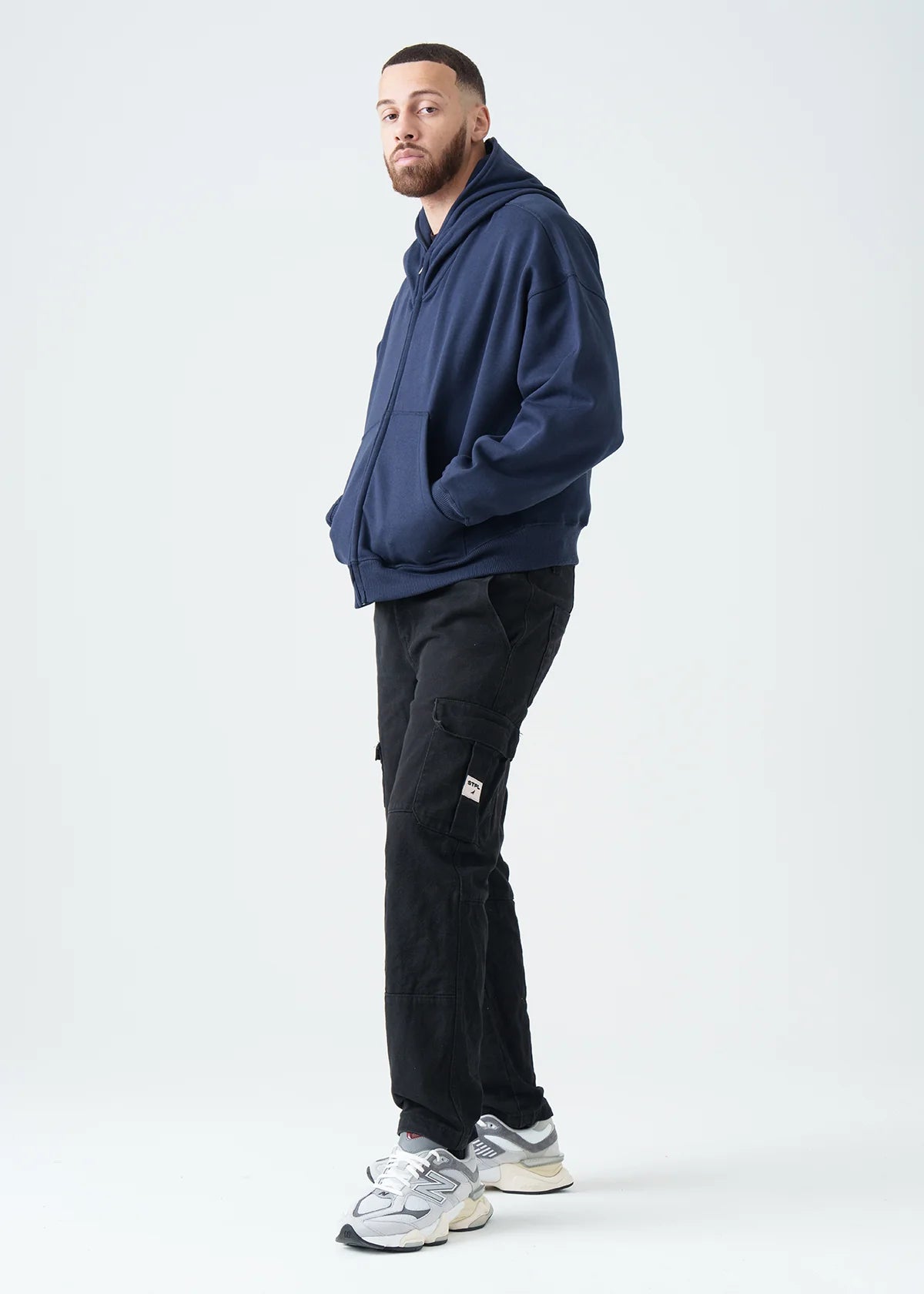 Navy Blue Oversized Heavyweight Full-Zip Sweatshirt