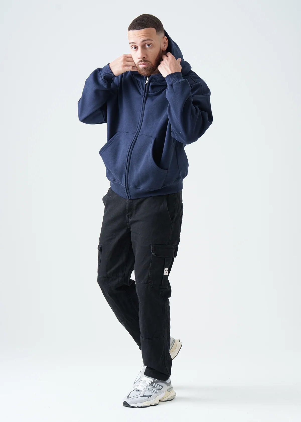 14 OZ Navy Full-Zip Fleece Hoodie
