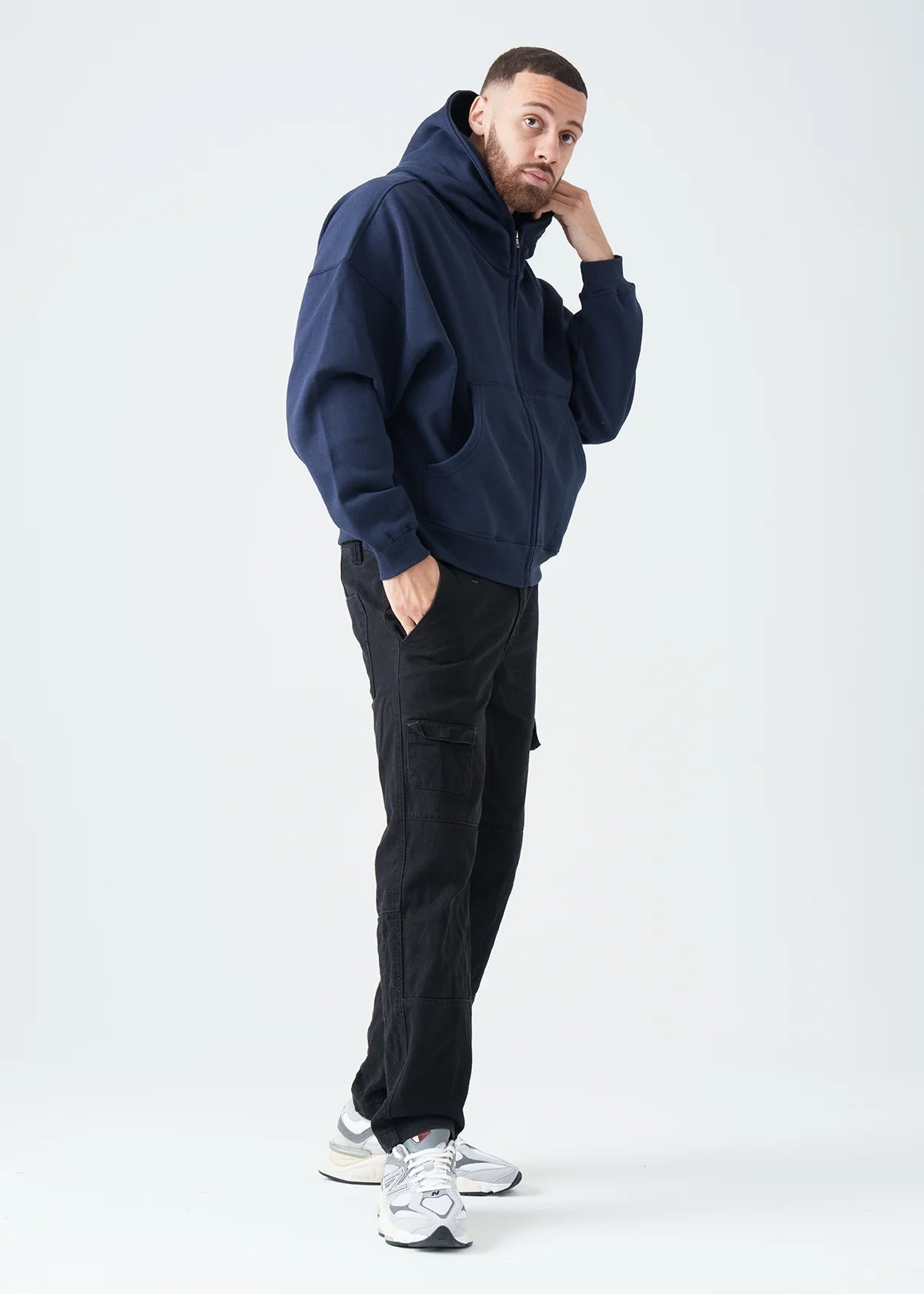 14 OZ Navy Full-Zip Fleece Hoodie
