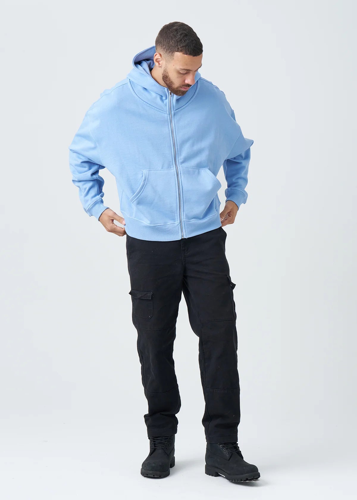14 OZ Powder Blue Full-Zip Fleece Hoodie