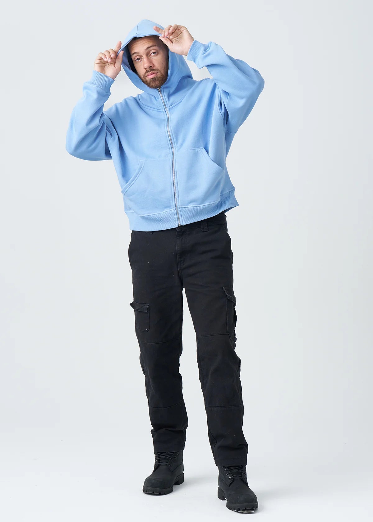 14 OZ Powder Blue Full-Zip Fleece Hoodie