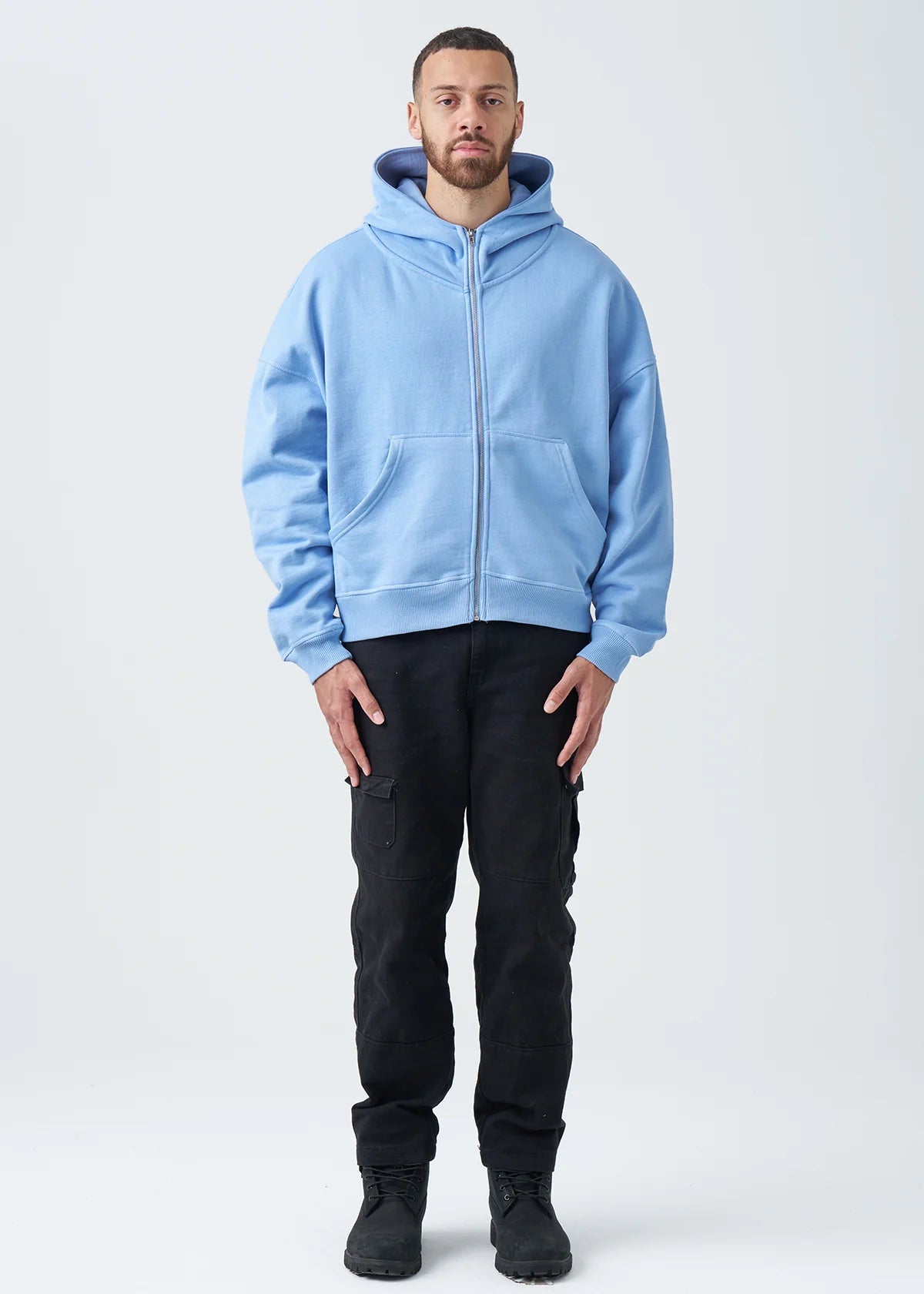 14 OZ Powder Blue Full-Zip Fleece Hoodie