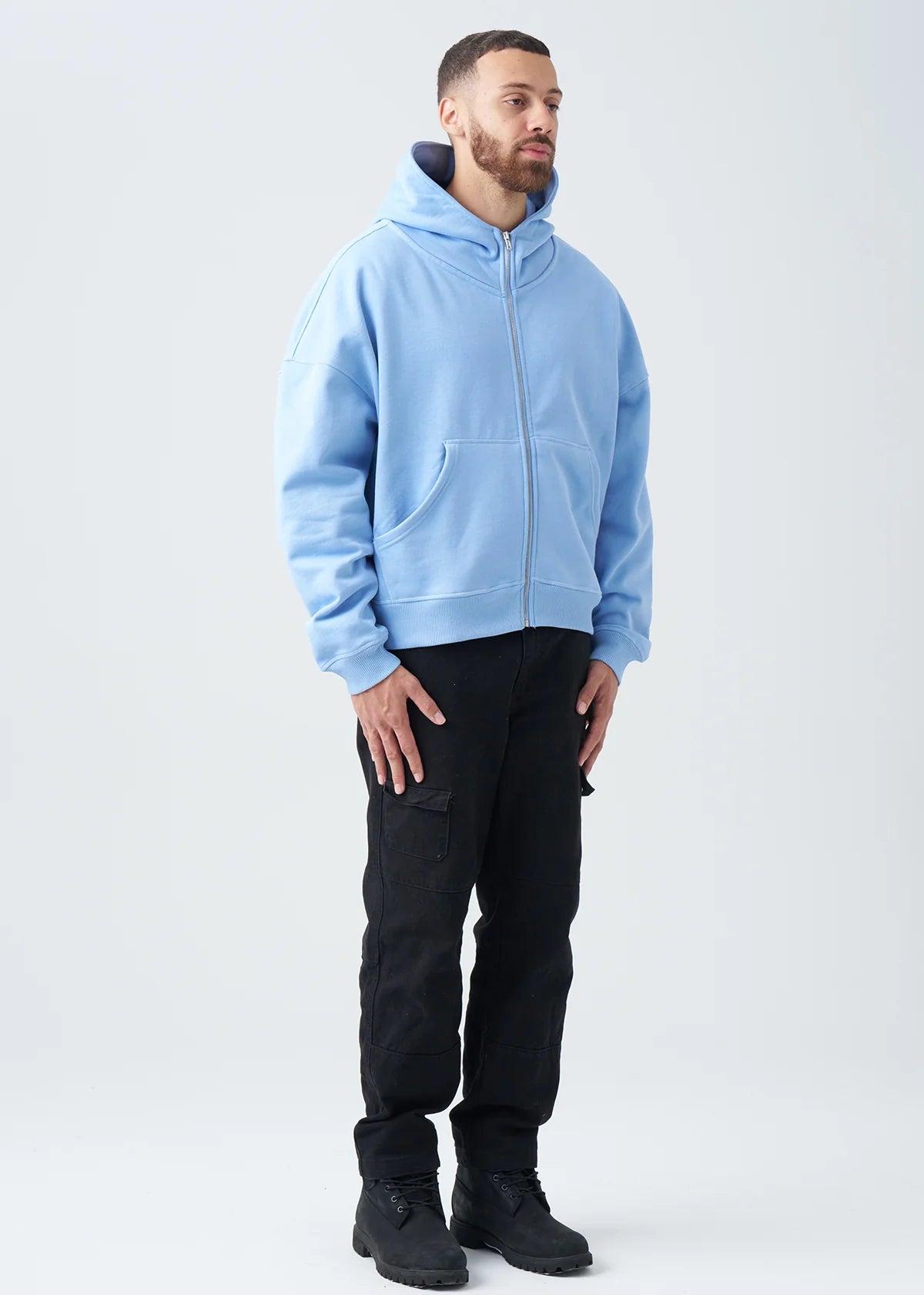 14 OZ Powder Blue Full-Zip Fleece Hoodie