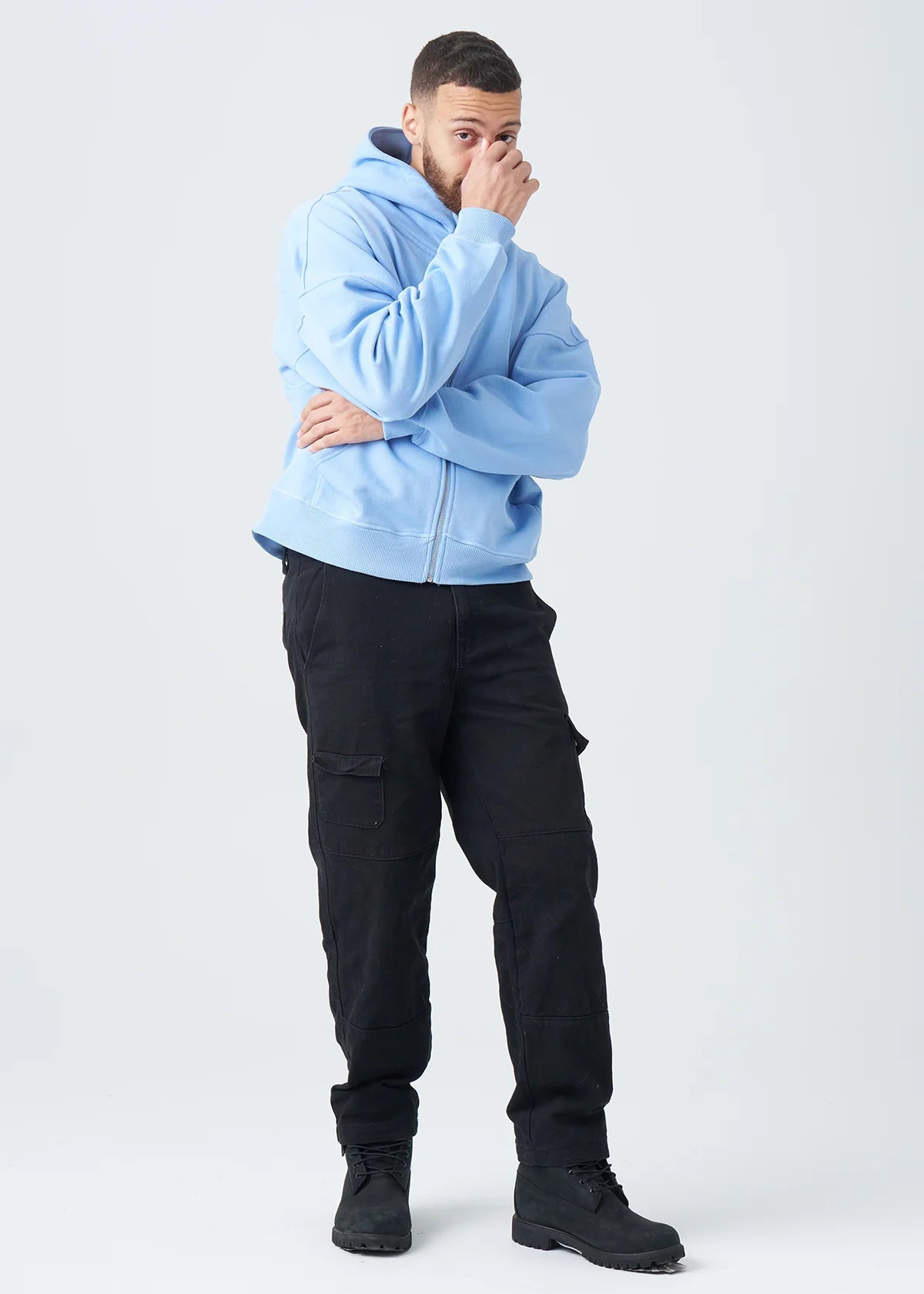 14 OZ Powder Blue Full-Zip Fleece Hoodie