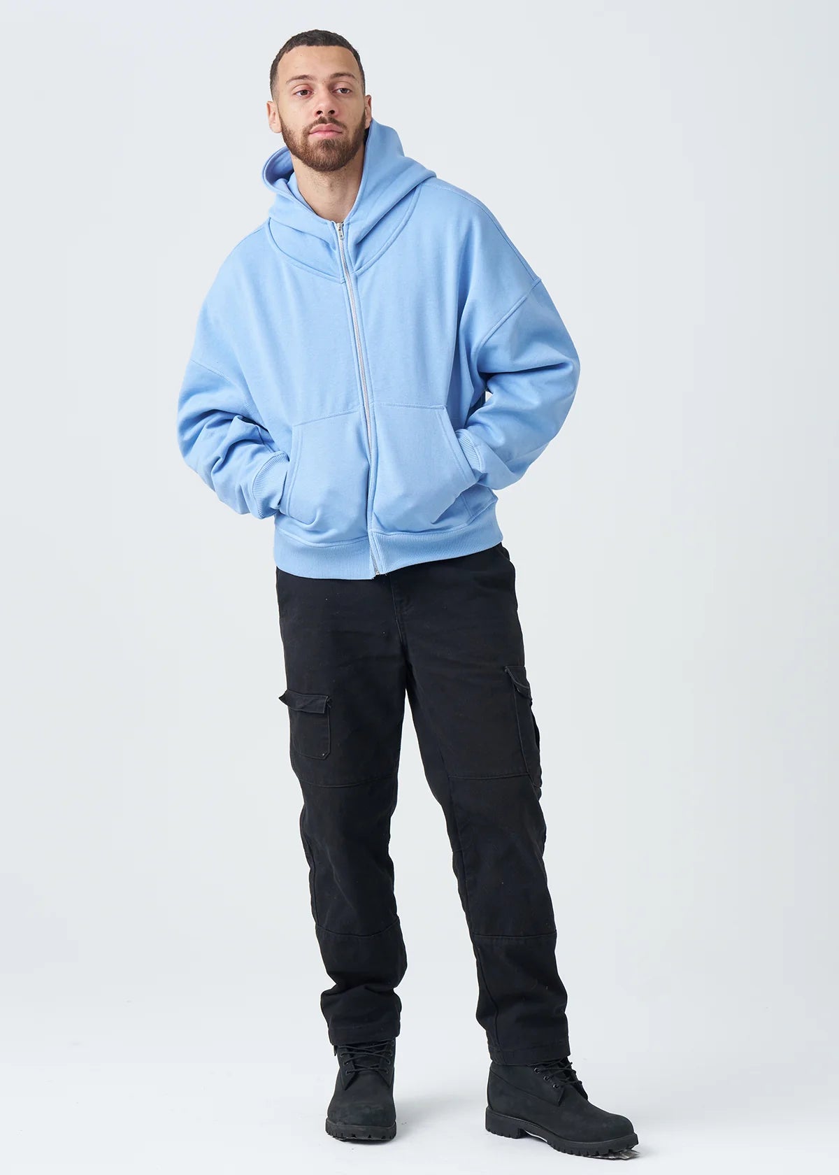 14 OZ Powder Blue Full-Zip Fleece Hoodie