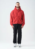 Red Oversized Heavyweight Full-Zip Sweatshirt