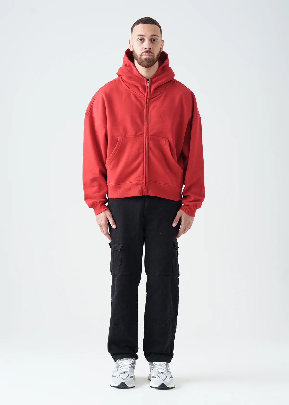 Red Oversized Heavyweight Full-Zip Sweatshirt