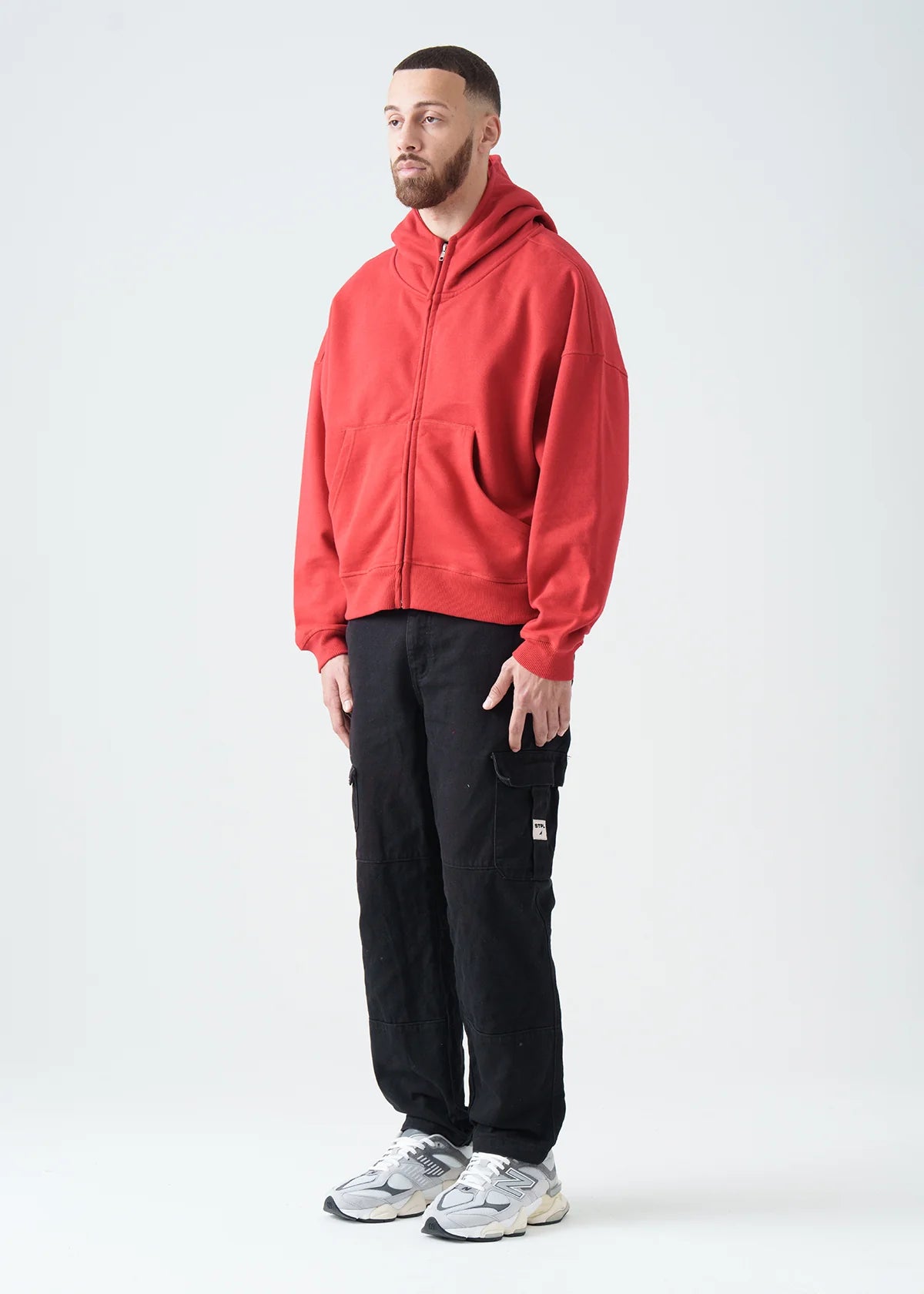 Red Oversized Heavyweight Full-Zip Sweatshirt