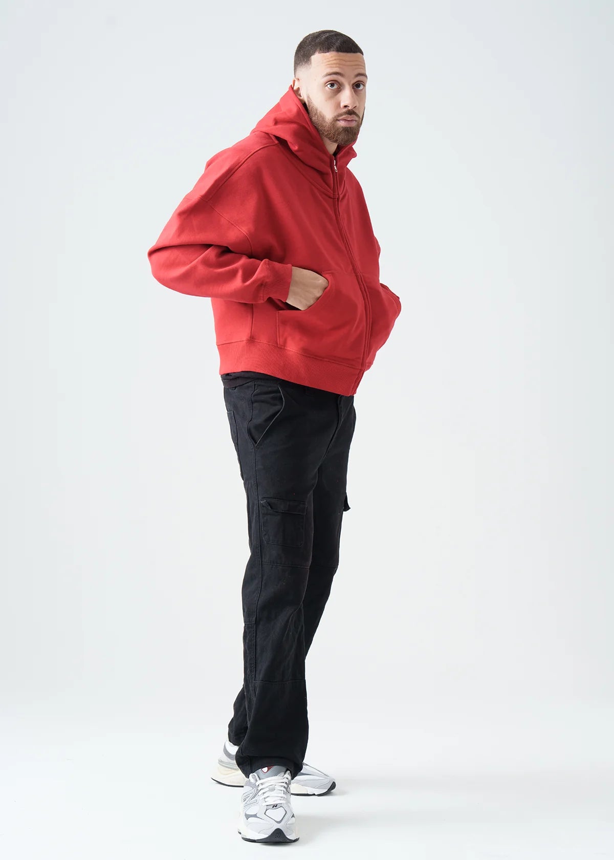 Red Oversized Heavyweight Full-Zip Sweatshirt