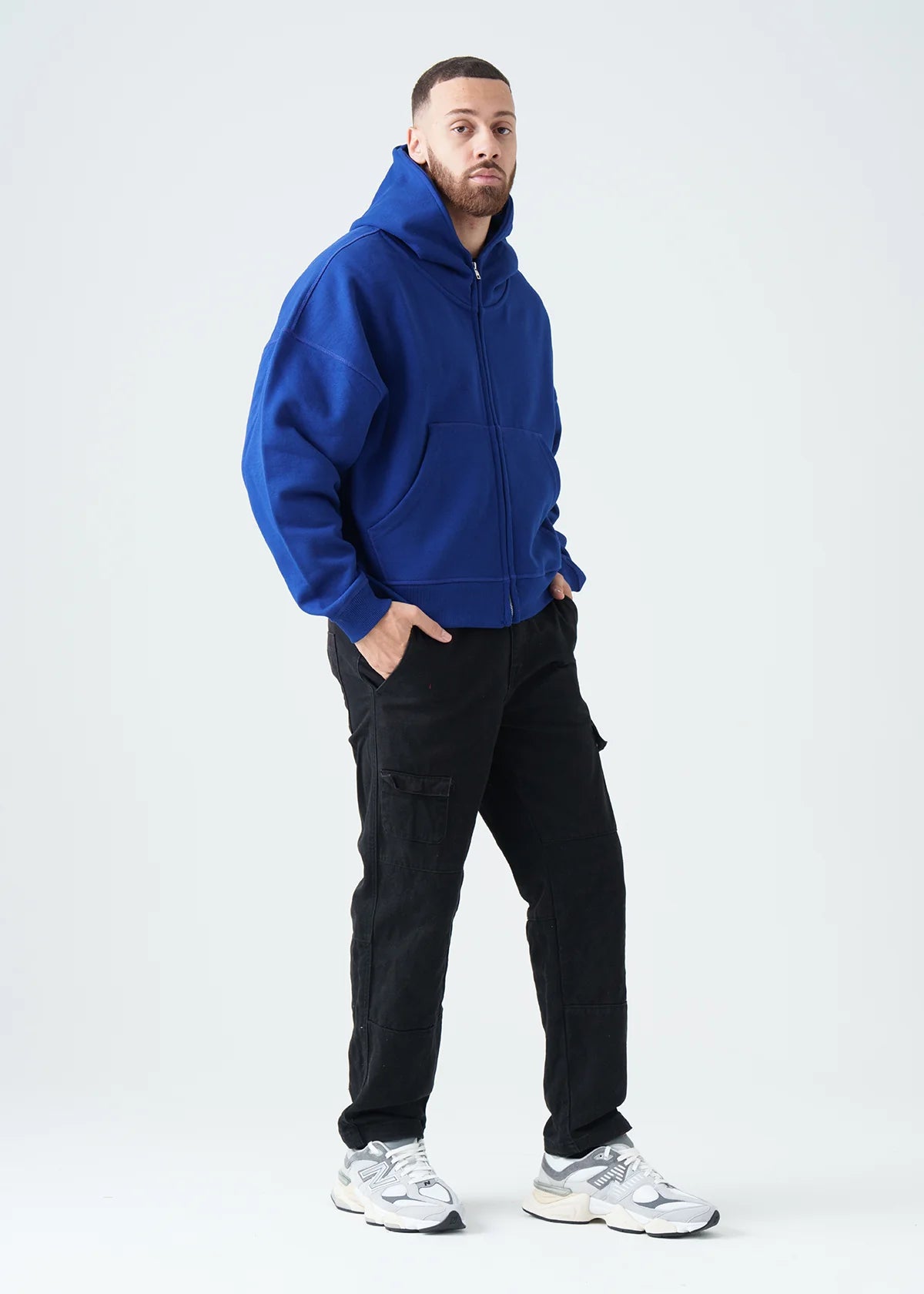14 OZ Royal Blue Oversized Full-Zip Fleece Hoodie