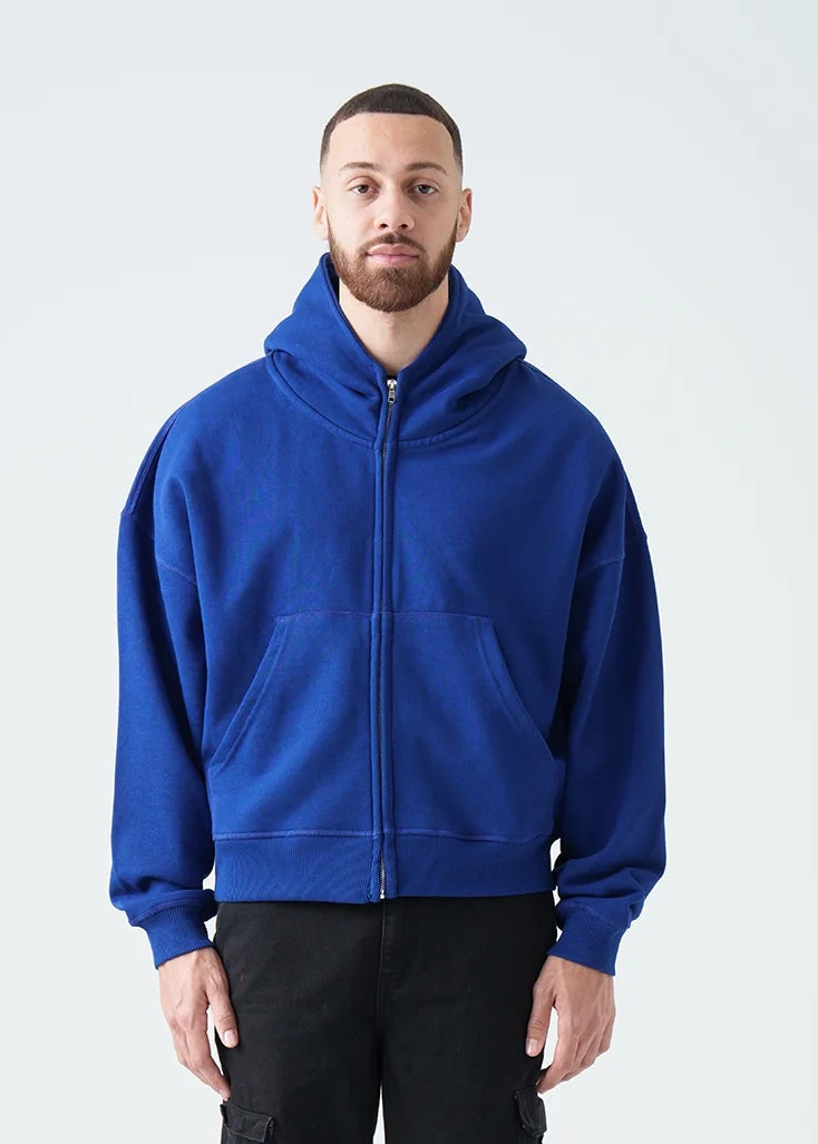 14 OZ Royal Blue Oversized Full-Zip Fleece Hoodie