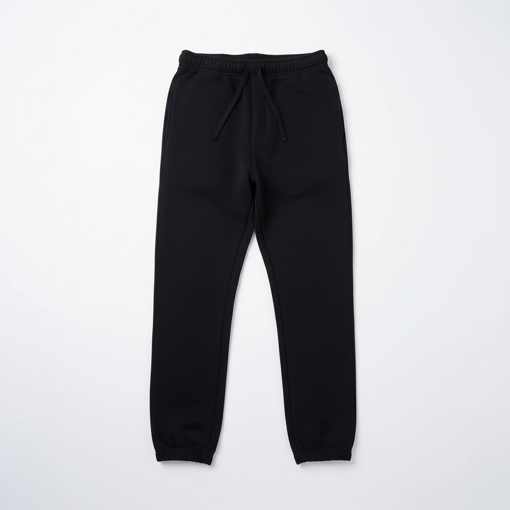 14 OZ Black Fleece Sweatpants Flat Lay