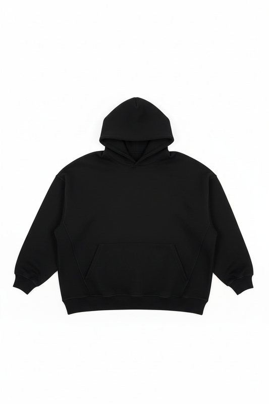 14 OZ Black Hoodie Luxury Flat Lay