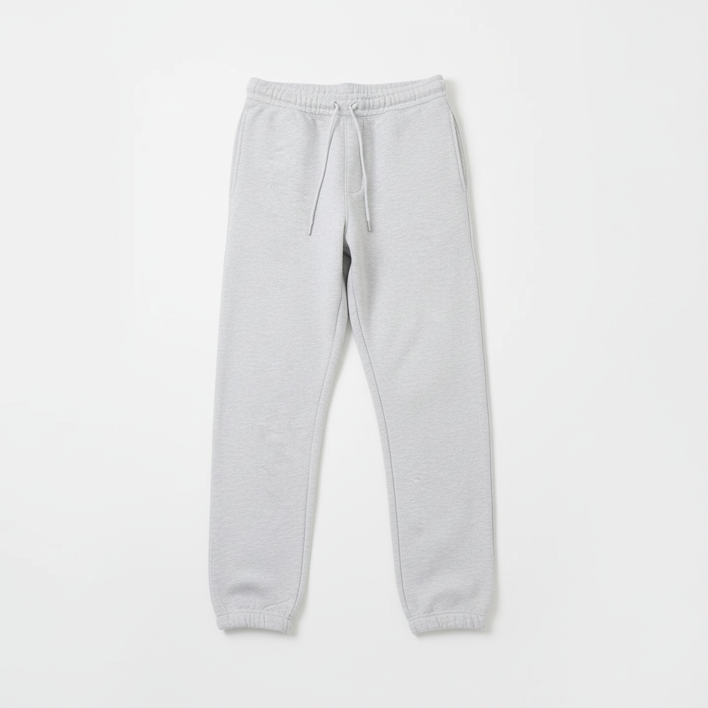 14 OZ Gray Fleece Sweatpants Flat Lay