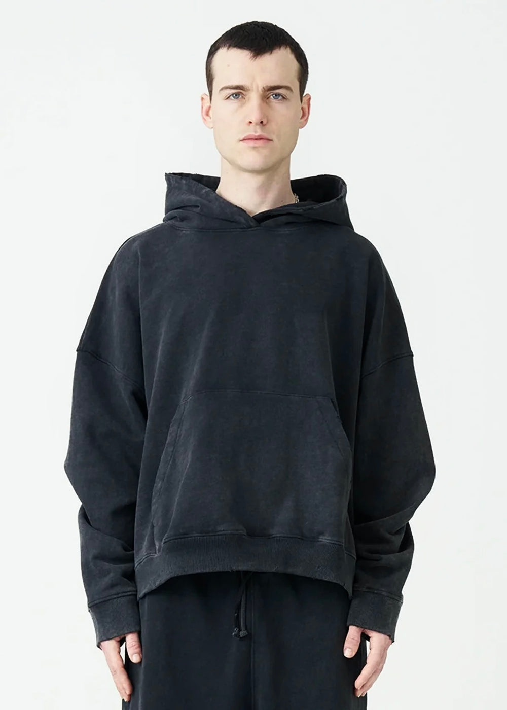 14 OZ Black Washed French Terry Oversized Distressed Hoodie