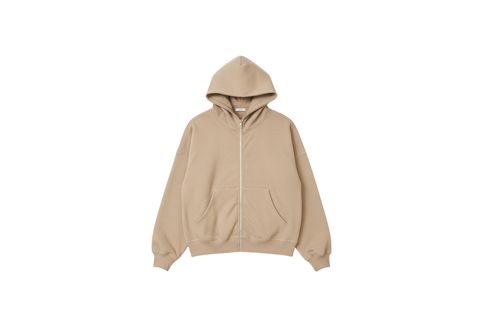 14 OZ Sand Full-Zip Fleece Hoodie