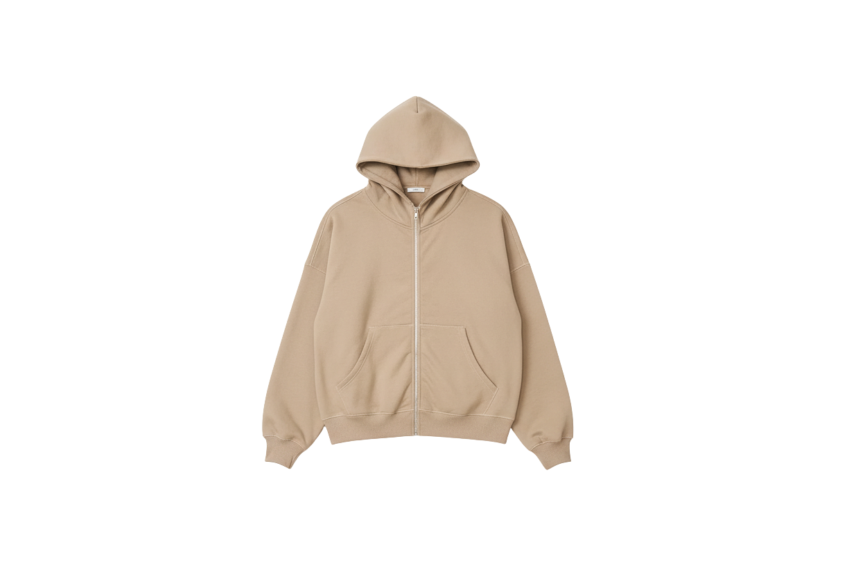 14 OZ Sand Full-Zip Fleece Hoodie