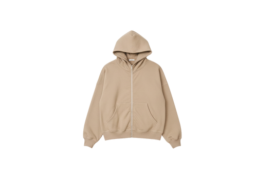 14 OZ Sand Full-Zip Fleece Hoodie