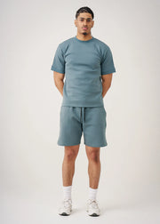 12 OZ Teal Blue Heatguard Interlock Lycra T-Shirt Short Set