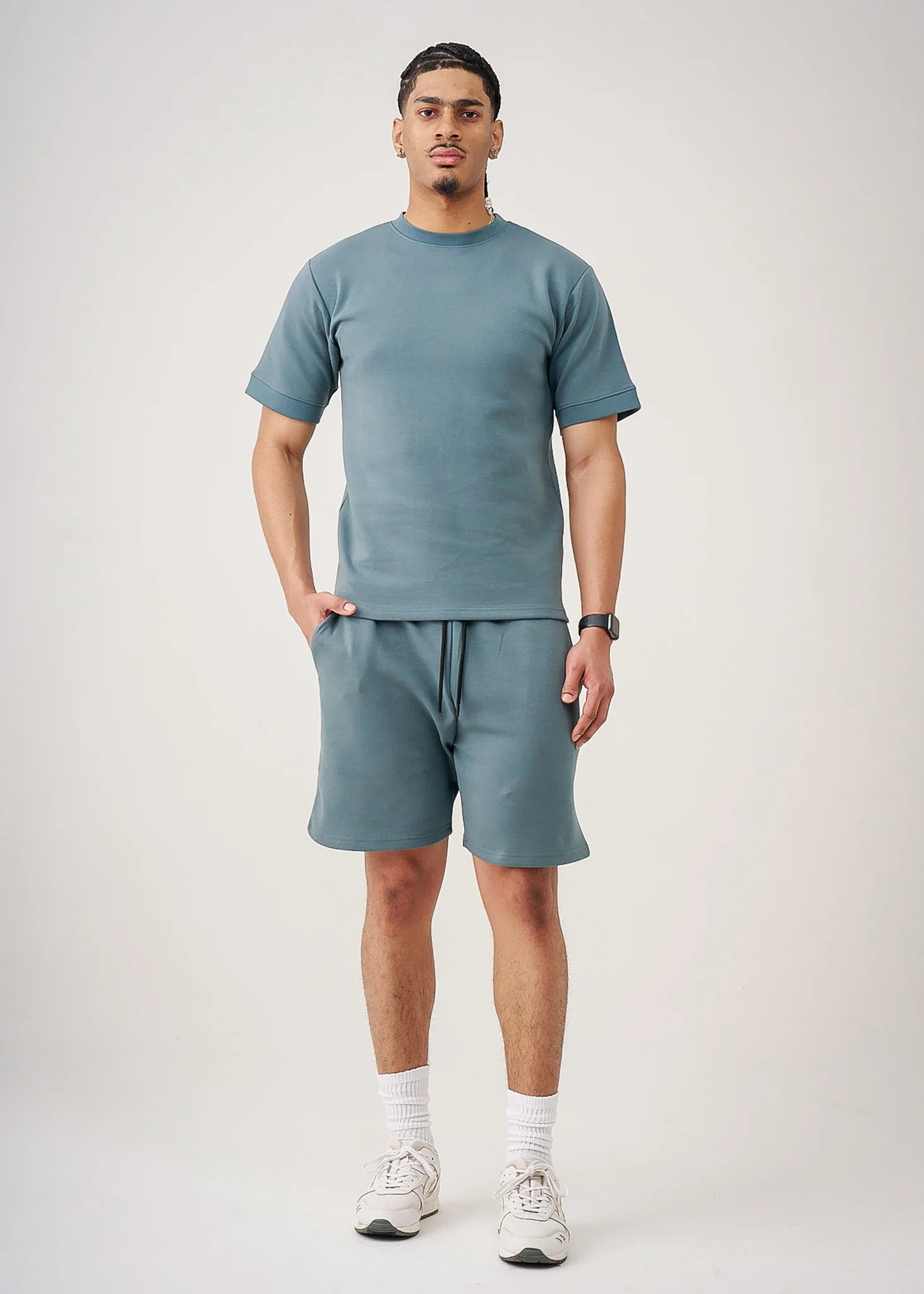 12 OZ Teal Blue Heatguard Interlock Lycra T-Shirt Short Set