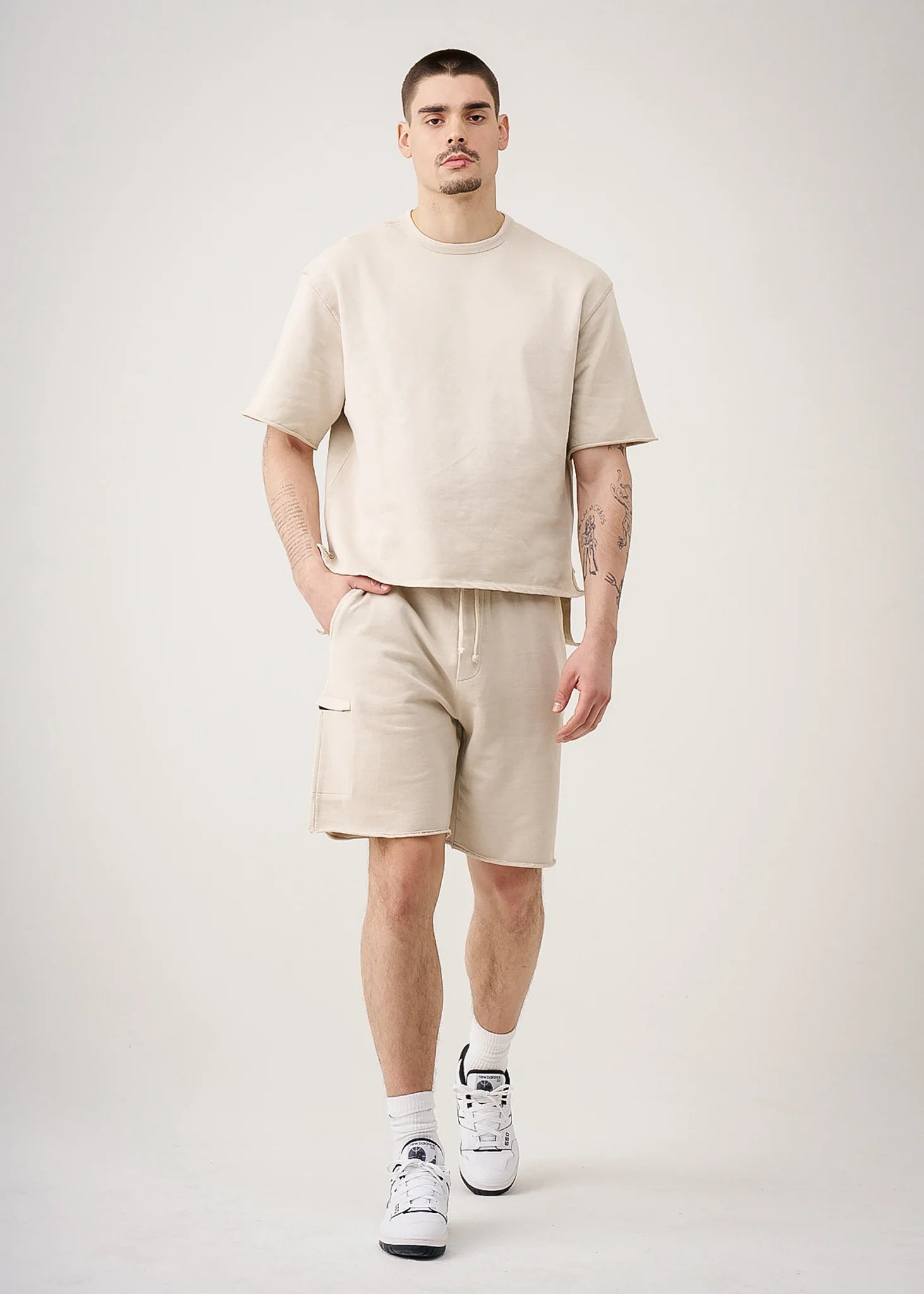 11 OZ Sand French Terry Garment Dye Raw Edge Short Set