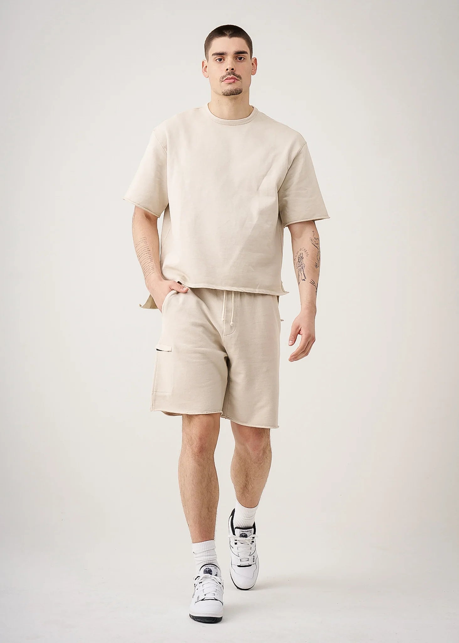 11 OZ Sand French Terry Garment Dye Raw Edge Short Set