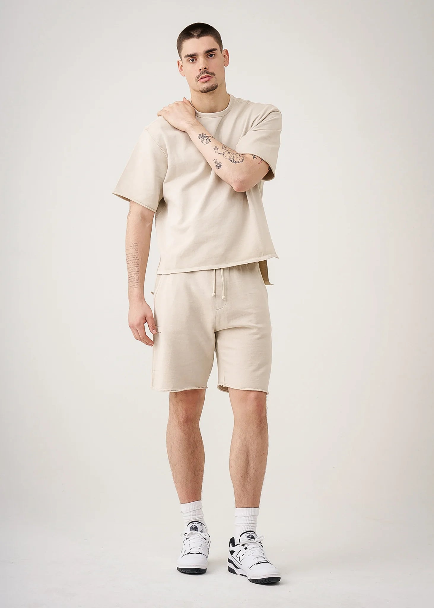 11 OZ Sand French Terry Garment Dye Raw Edge Short Set