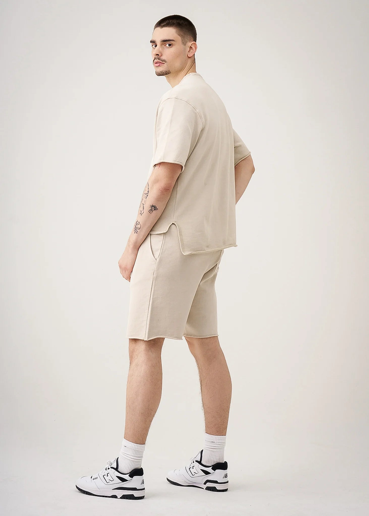 11 OZ Sand French Terry Garment Dye Raw Edge Short Set