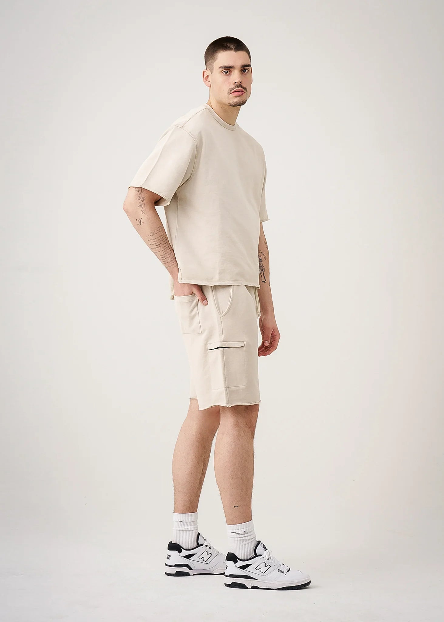 11 OZ Sand French Terry Garment Dye Raw Edge Short Set