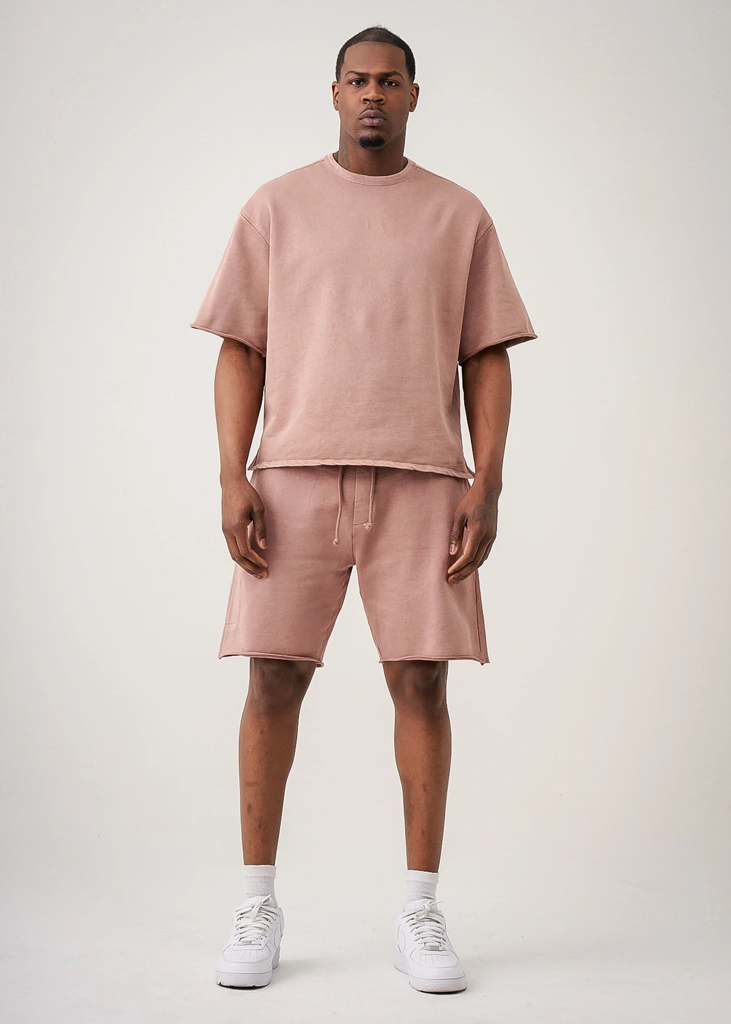 11 OZ Pink French Terry Garment Dye Raw Edge Short Set
