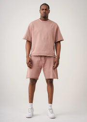 11 OZ Pink French Terry Garment Dye Raw Edge Short Set
