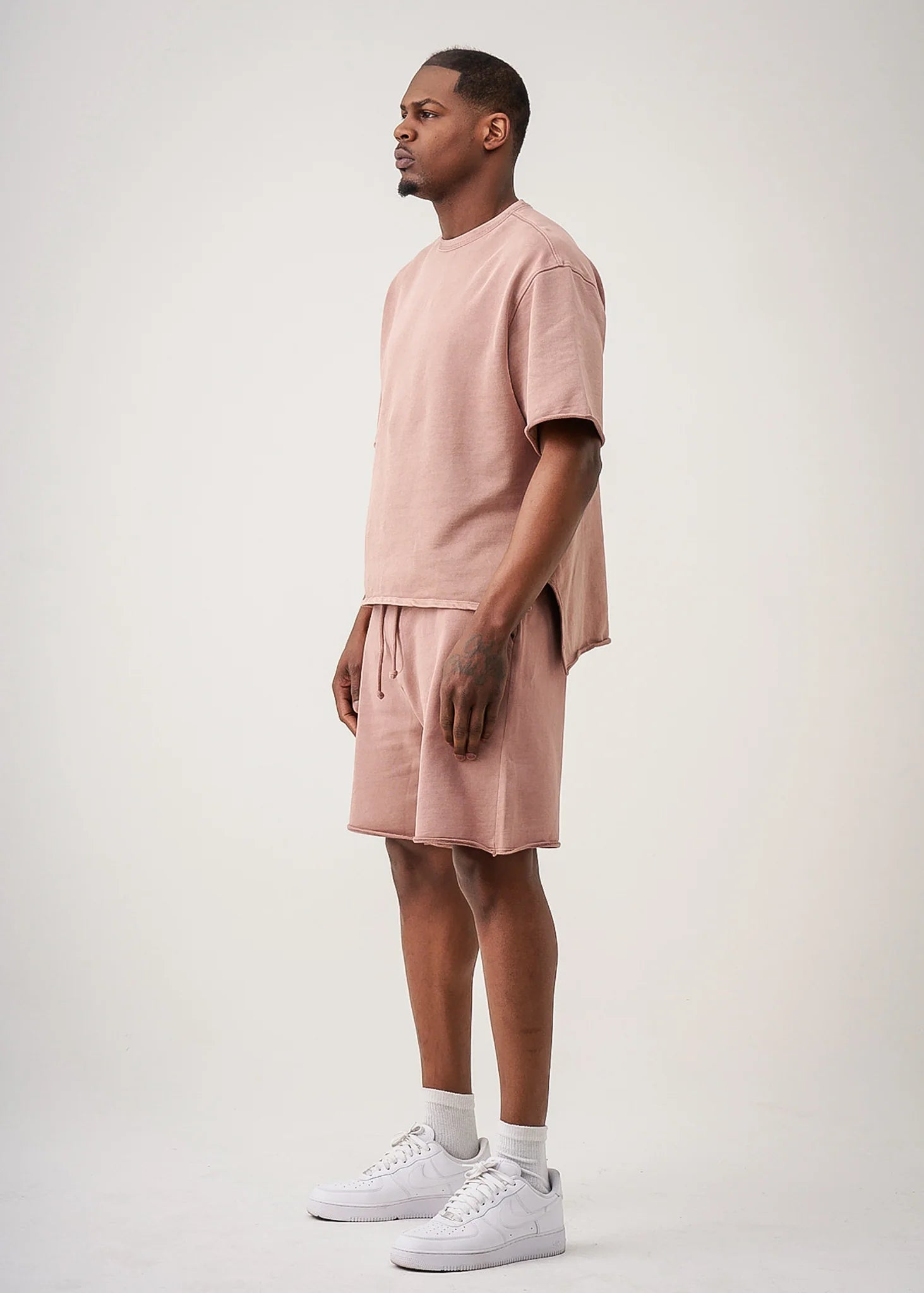 11 OZ Pink French Terry Garment Dye Raw Edge Short Set