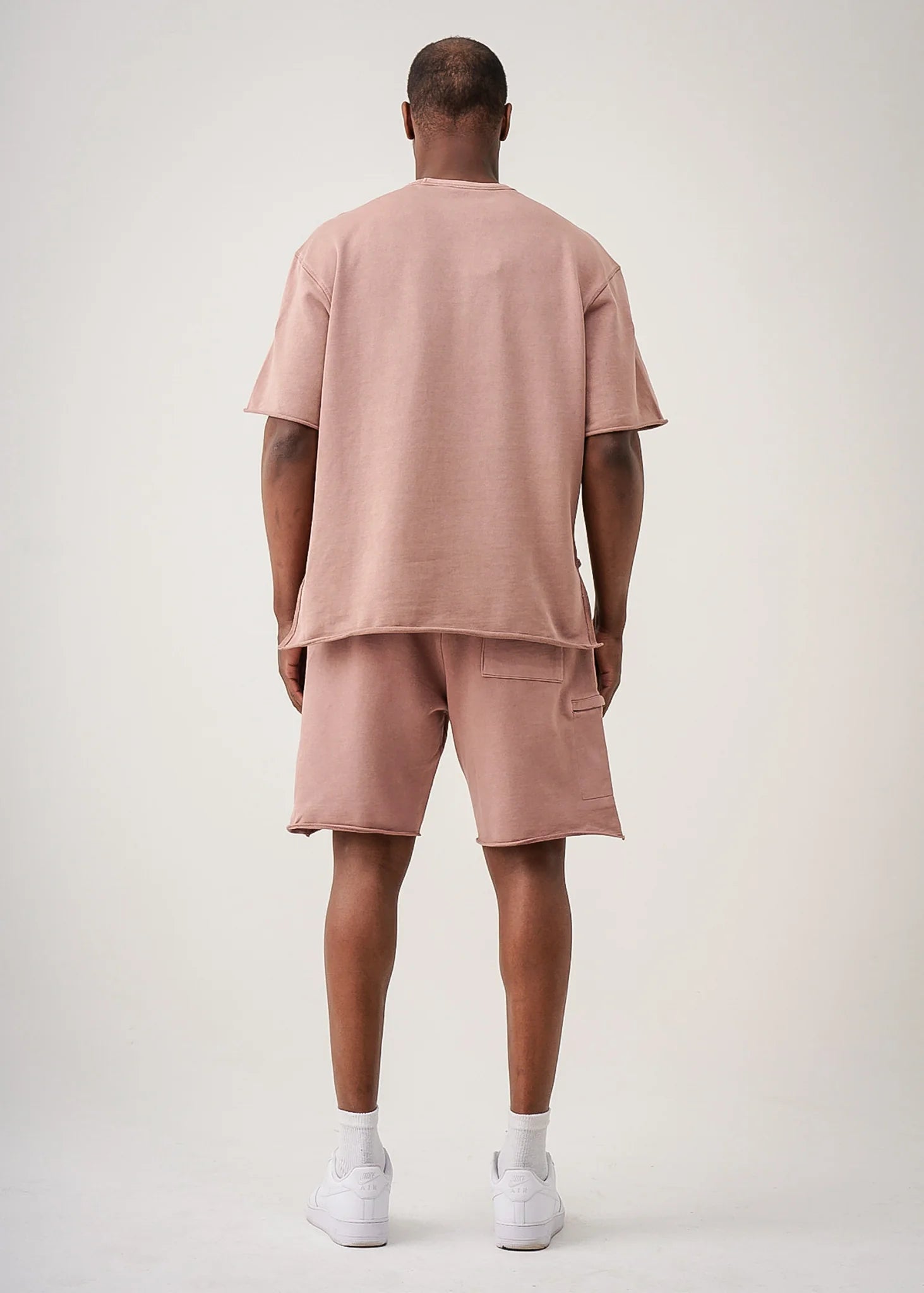 11 OZ Pink French Terry Garment Dye Raw Edge Short Set