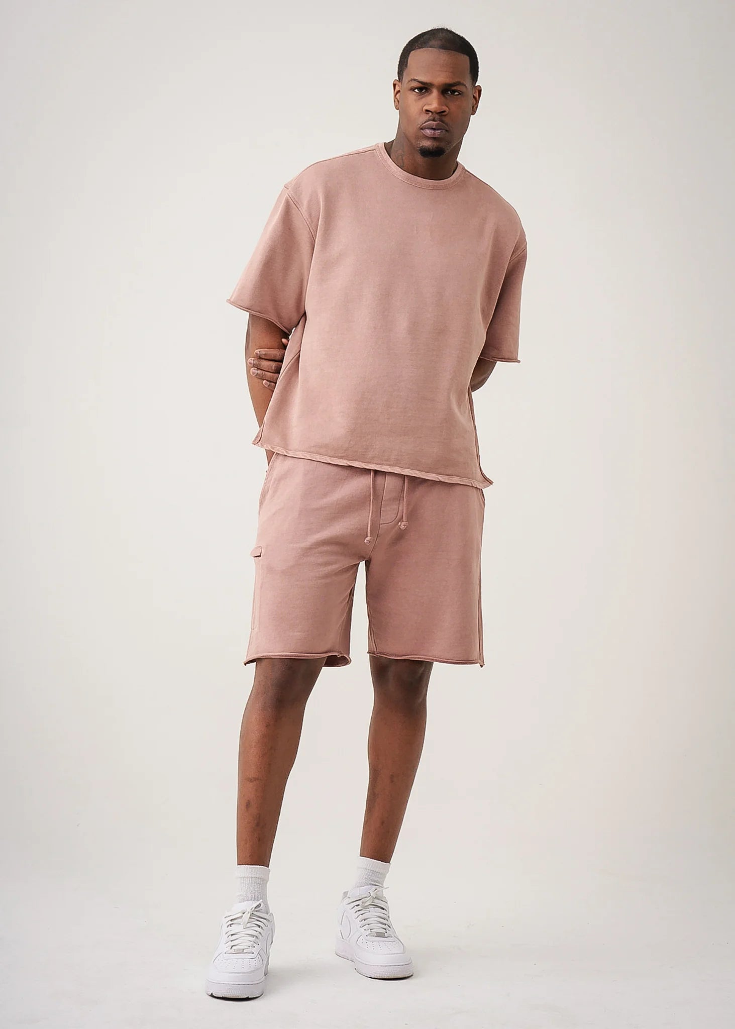 11 OZ Pink French Terry Garment Dye Raw Edge Short Set