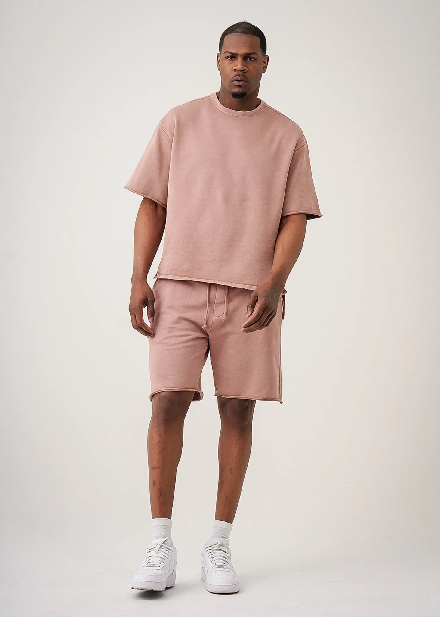 11 OZ Pink French Terry Garment Dye Raw Edge Short Set