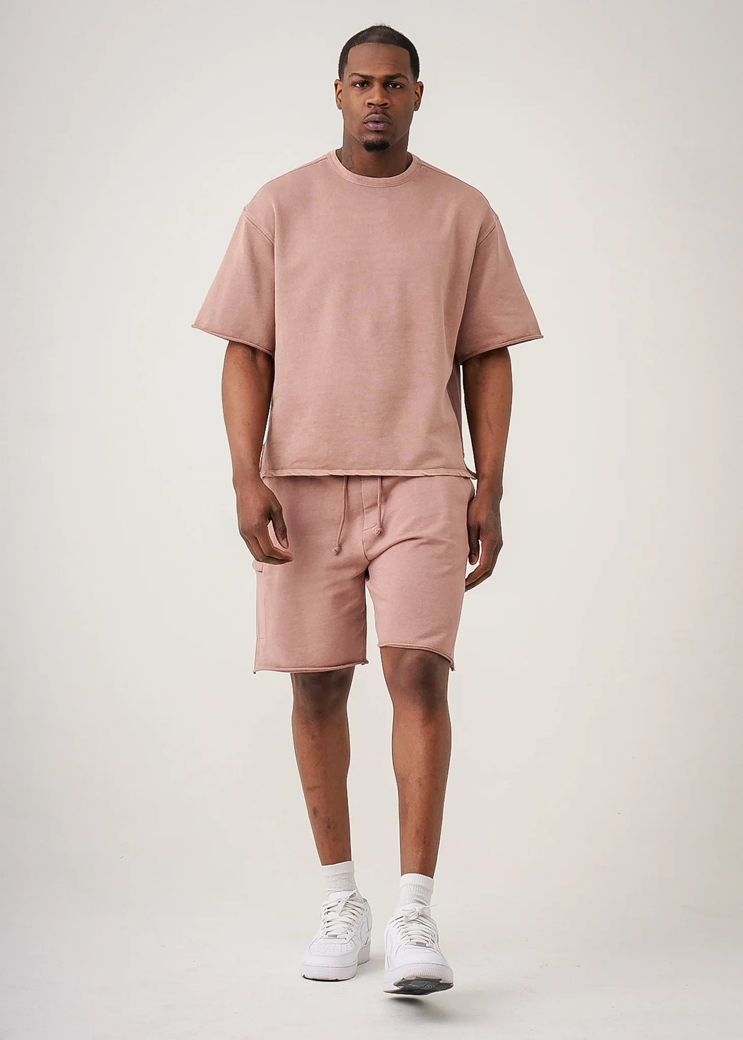 11 OZ Pink French Terry Garment Dye Raw Edge Short Set