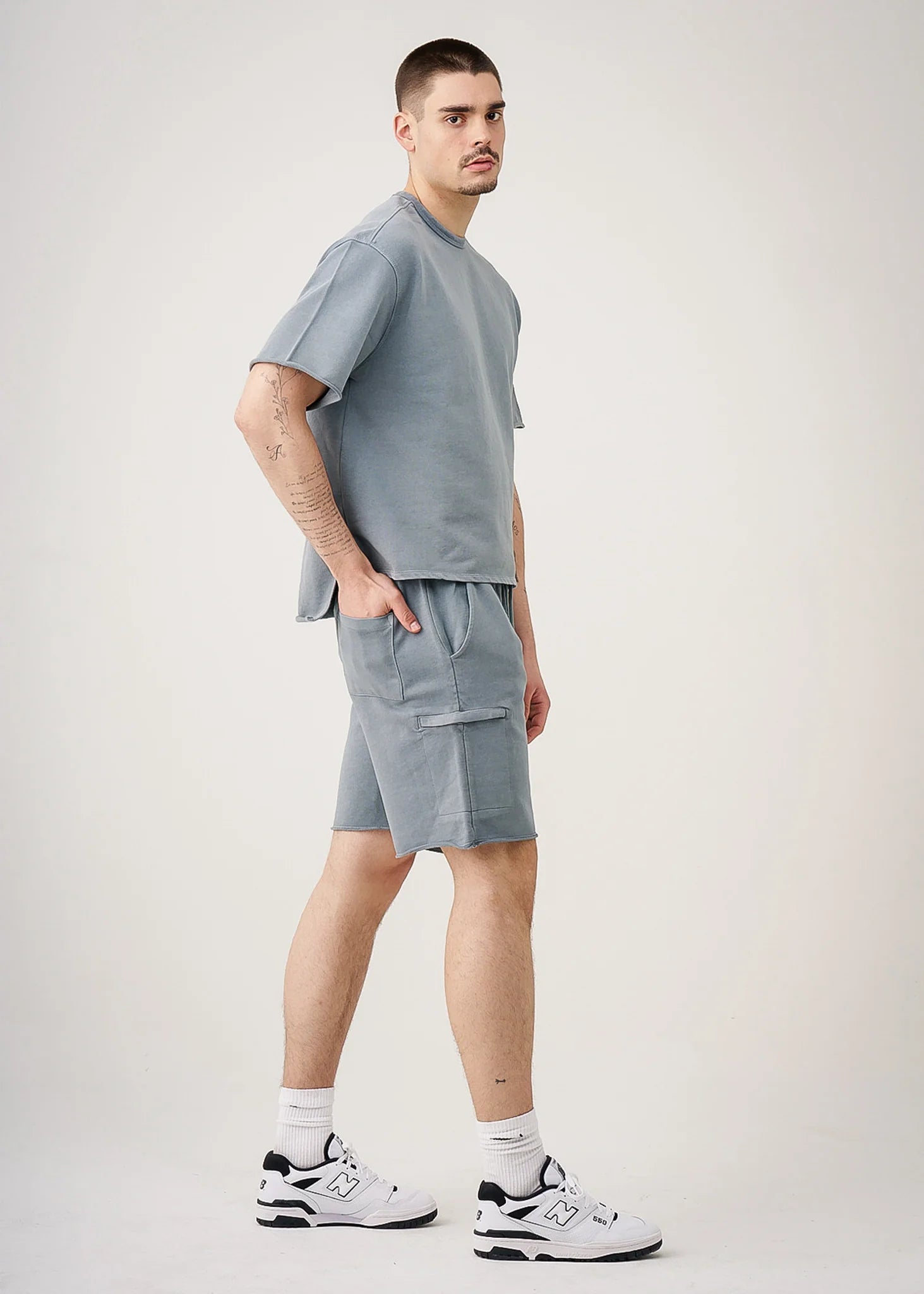 11 OZ Sage French Terry Garment Dye Raw Edge Short Set
