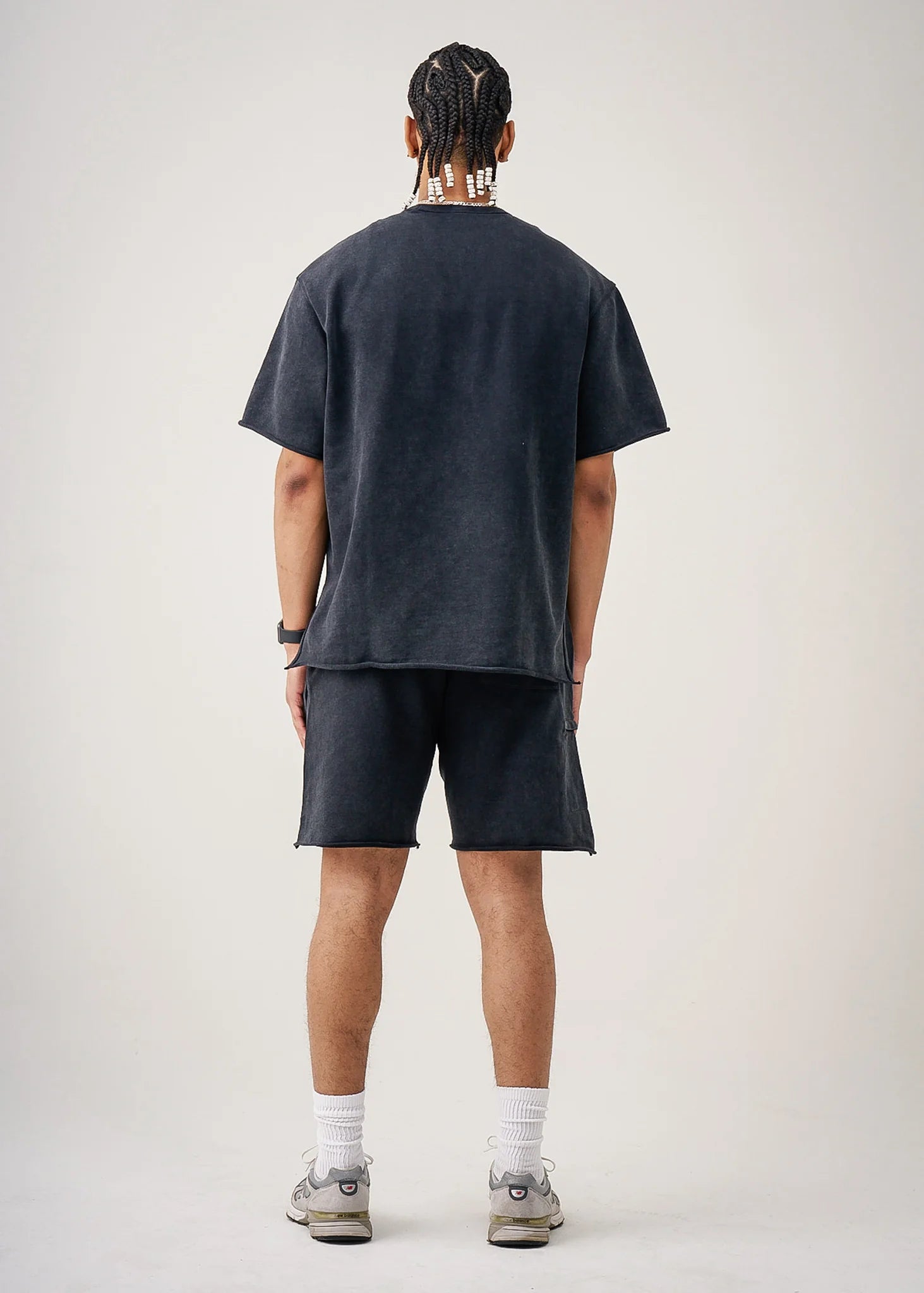 11 OZ Black French Terry Garment Dye Raw Edge Short Set