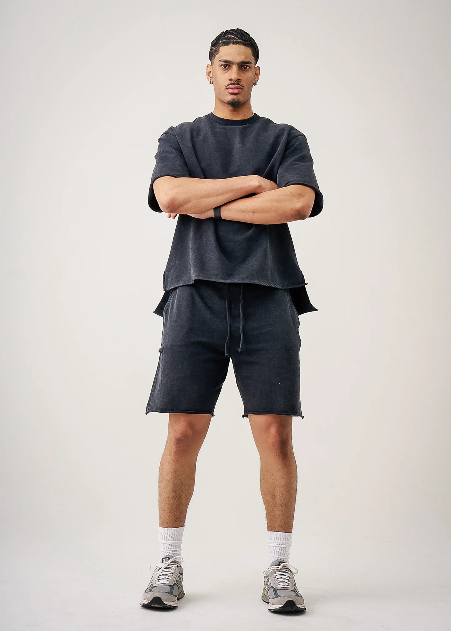 11 OZ Black French Terry Garment Dye Raw Edge Short Set